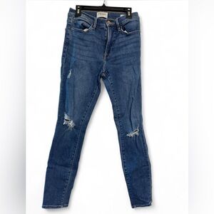 Frame Denim Blue Skinny Jeans with Distressed Details